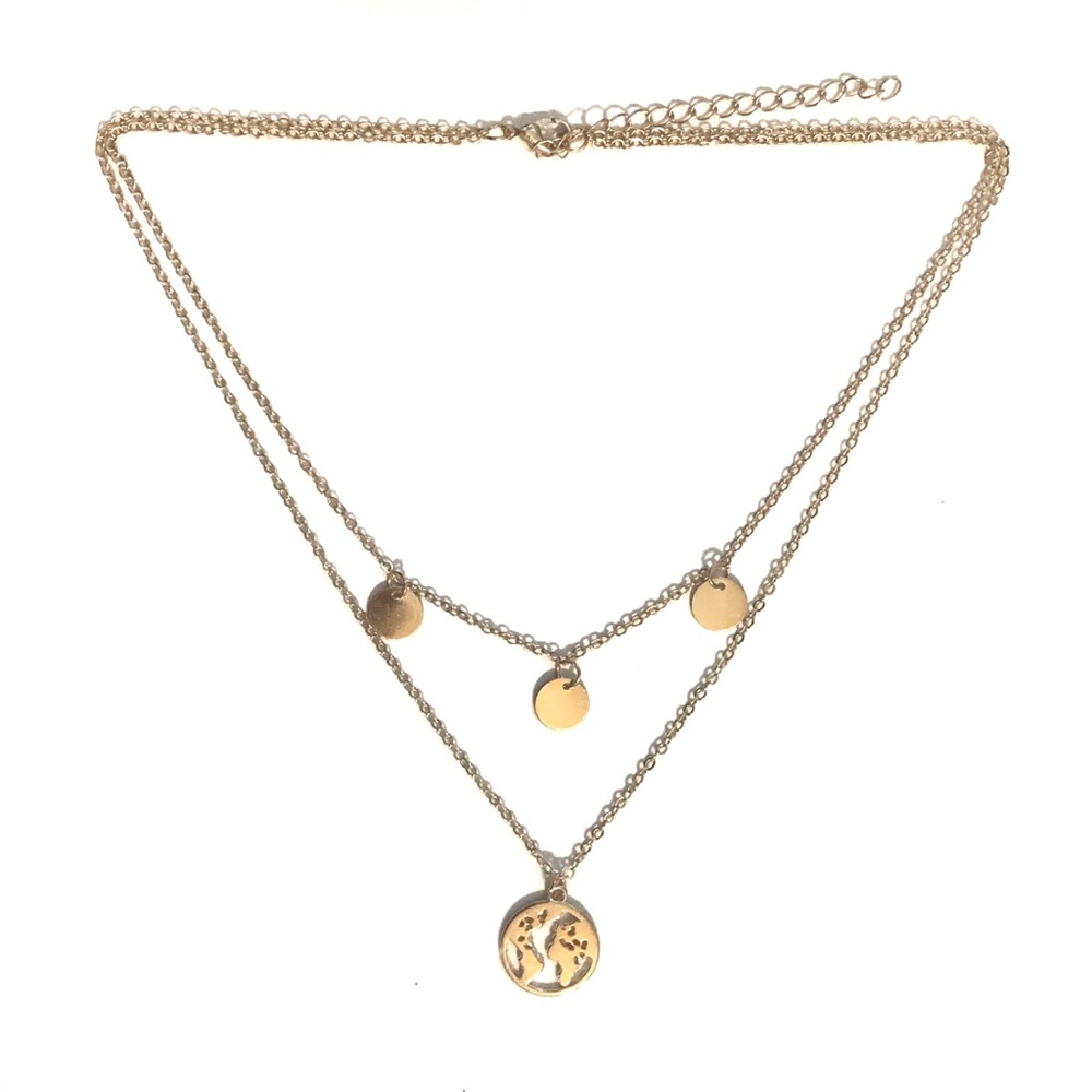 4/$25 World Globe Necklace Gold Layered Necklace - Picture 3 of 3